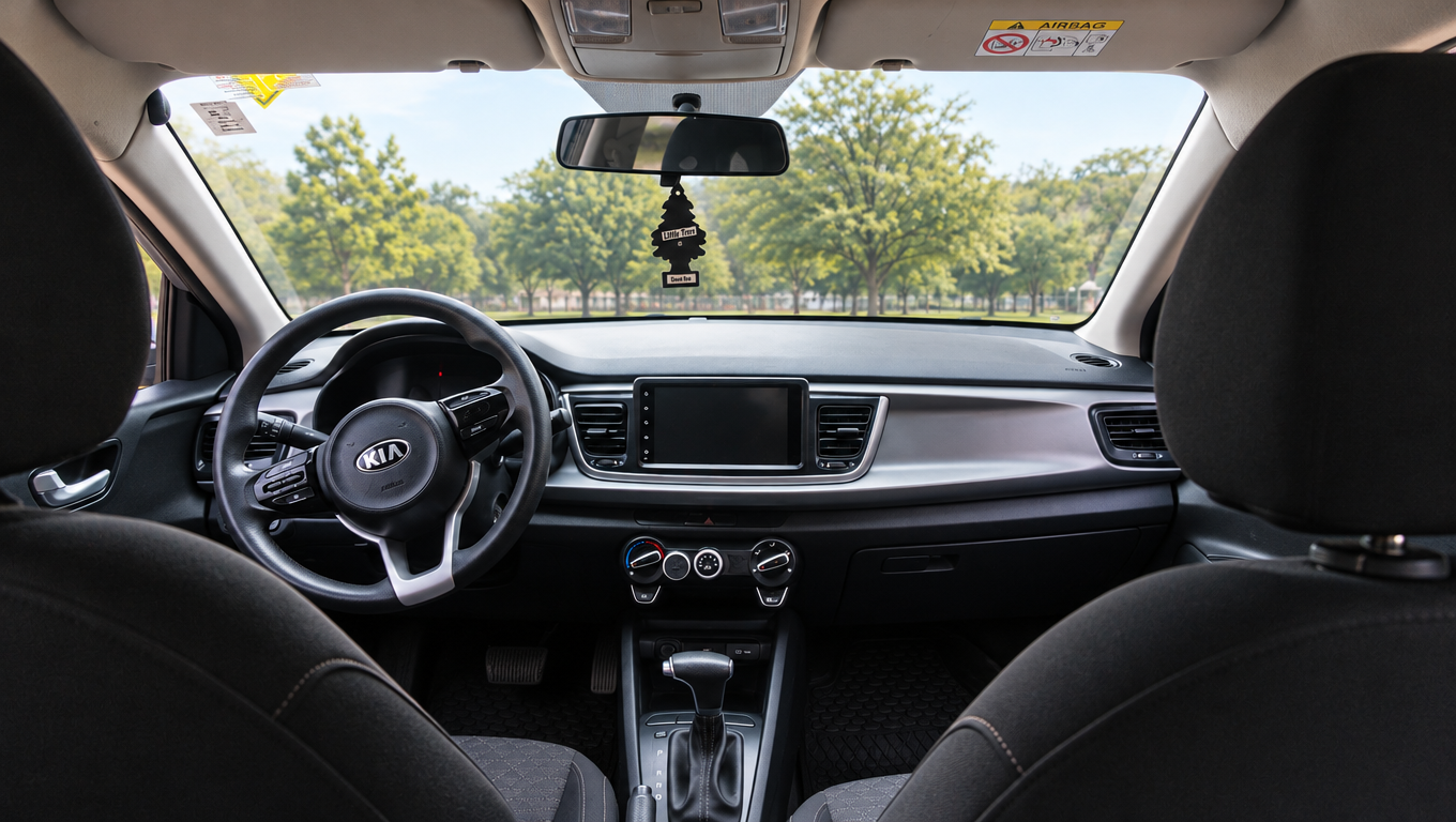 Interior de Kia Rio: tablero y asientos delanteros